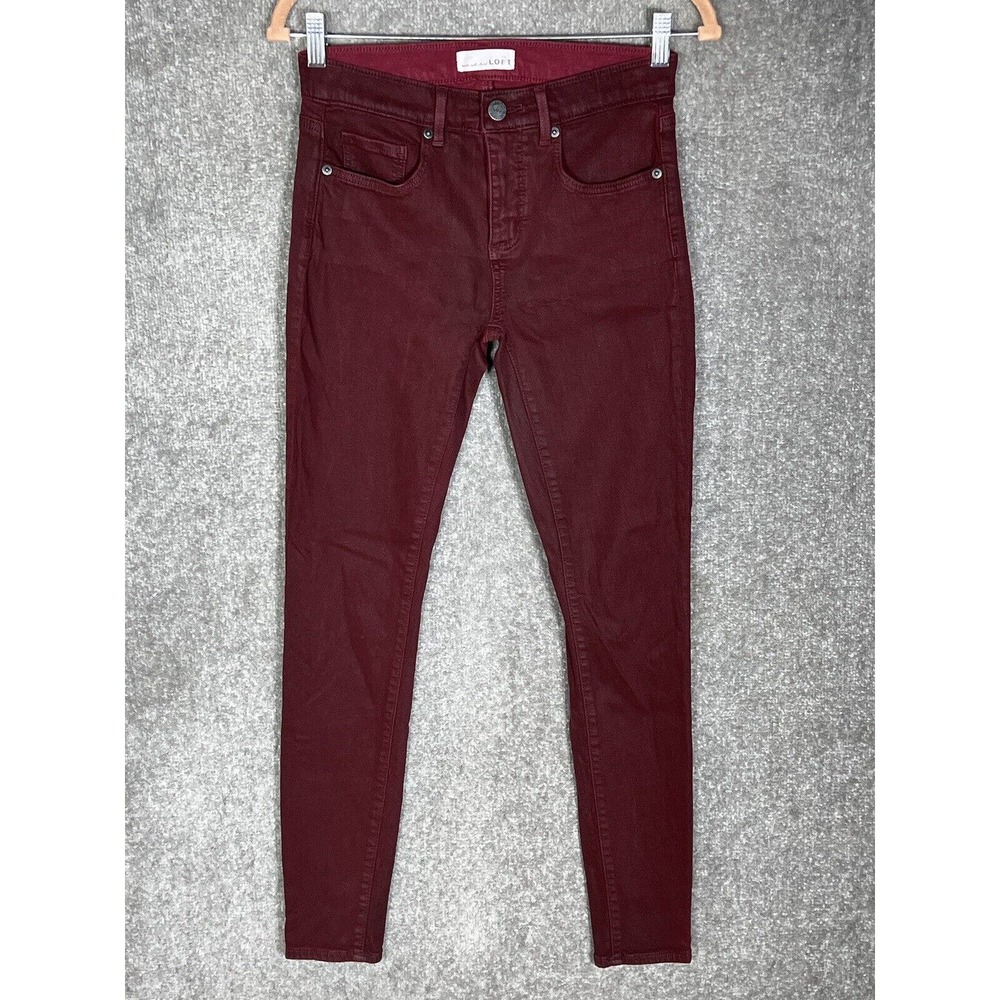 LOFT Coated Skinny‎ Jeans Womens Size 25/0 Stretch Burgundy Red Slim Pockets